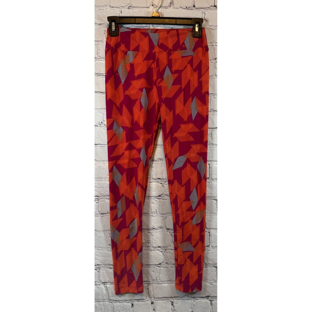 LuLaRoe Leggings One Size OS(2-12) Geometric Print Red Orange Gray Yoga Pants